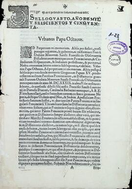 Breve del Papa Urbano VIII sobre la administración, gobierno y observancia de los Frailes Menores Descalzos de la Provincia de San Gregorio de Filipinas.