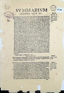 Summarium Clementis Papae XI super confirmatione Provinciarum Indiarum Ordinis Minorum Observantiae
