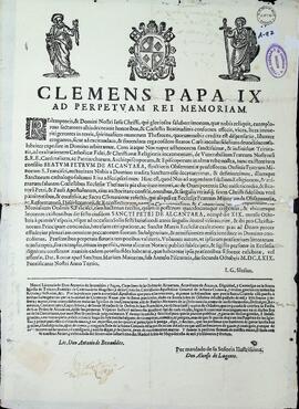 Bula e indulgencia plenaria concedida por el papa Clemente IX a la Orden Franciscana